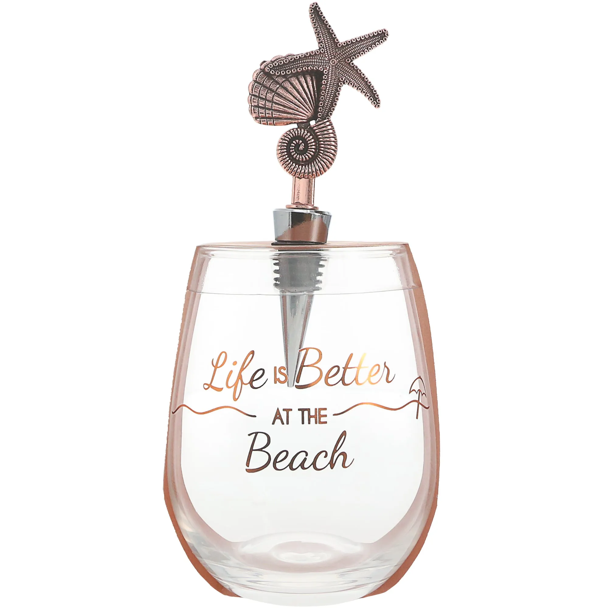 Beach Bottle Stopper and 20 oz Stemless Gift Set