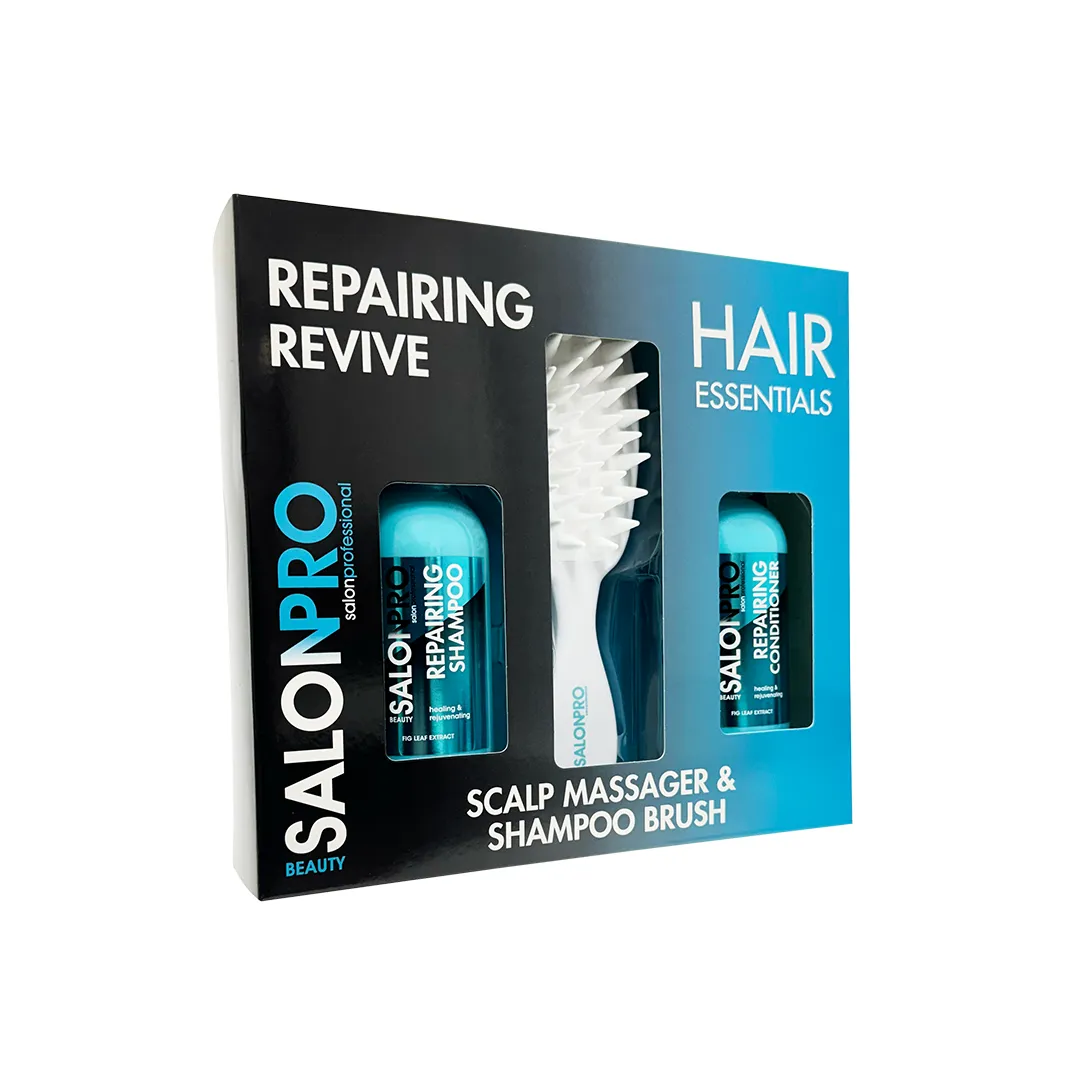 Beauty SalonPro Hair Essentials Set Repairing Revive Shampoo Conditioner & Shampoo Brush