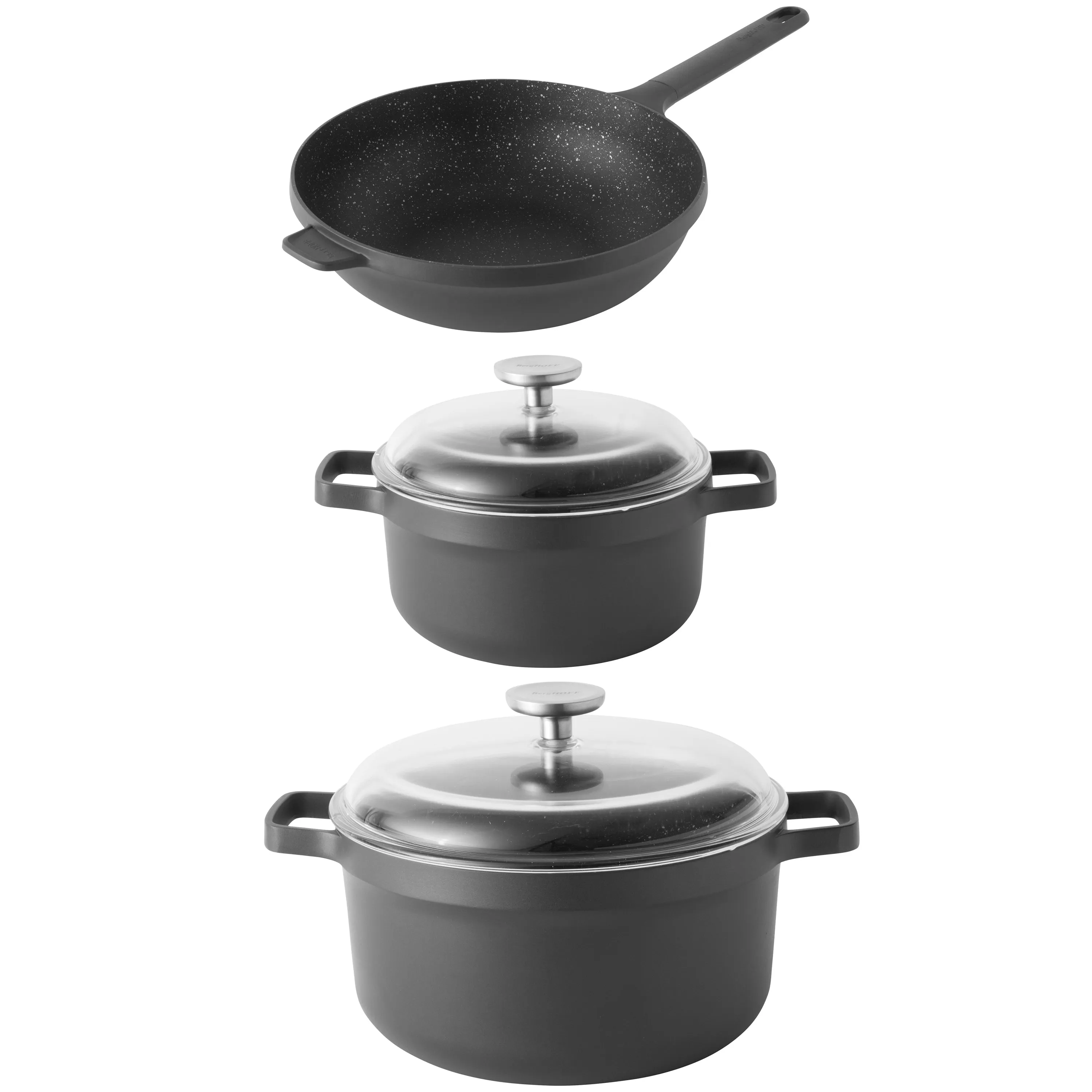 BergHOFF GEM Non-stick Cast Aluminum 5Pc Cookware Set, Casserole, Open Stir Fry Pan & Stockpot