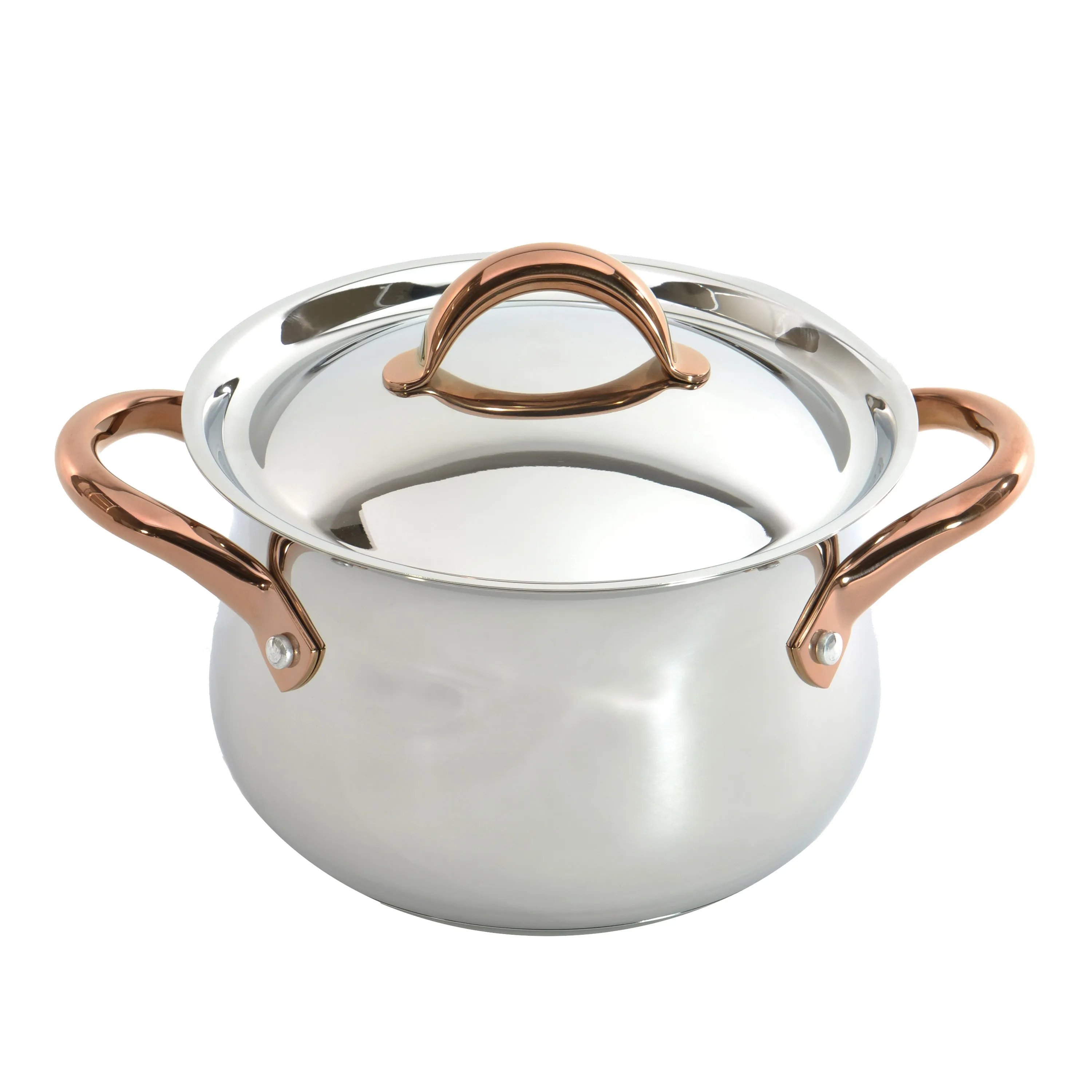 BergHOFF Ouro Gold 11Pc 18/10 Stainless Steel Cookware Set, SS Lids, Rose Gold Handles