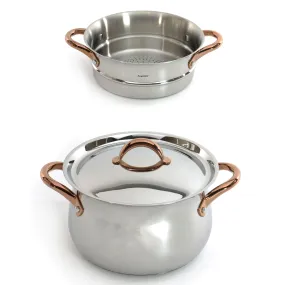 BergHOFF Ouro Gold 3pc 18/10 SS Steamer Set, SS Lids, Rose Gold Handles