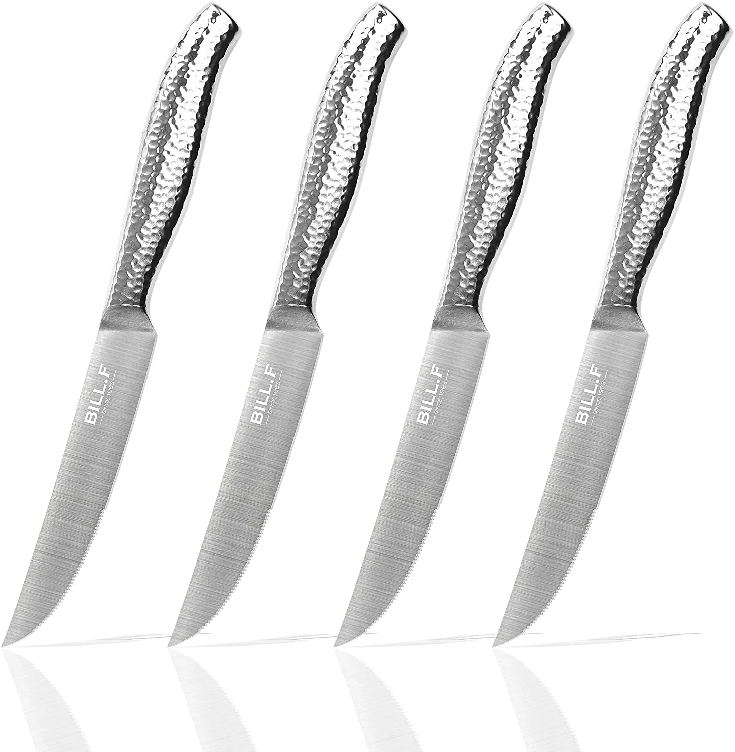 BILL.F Steak Knives, Serrated Steak Knives Set of 4, Premium Stainless Steel Steak Knife Set, Super Sharp Serrated Steak Knife with Gift Box