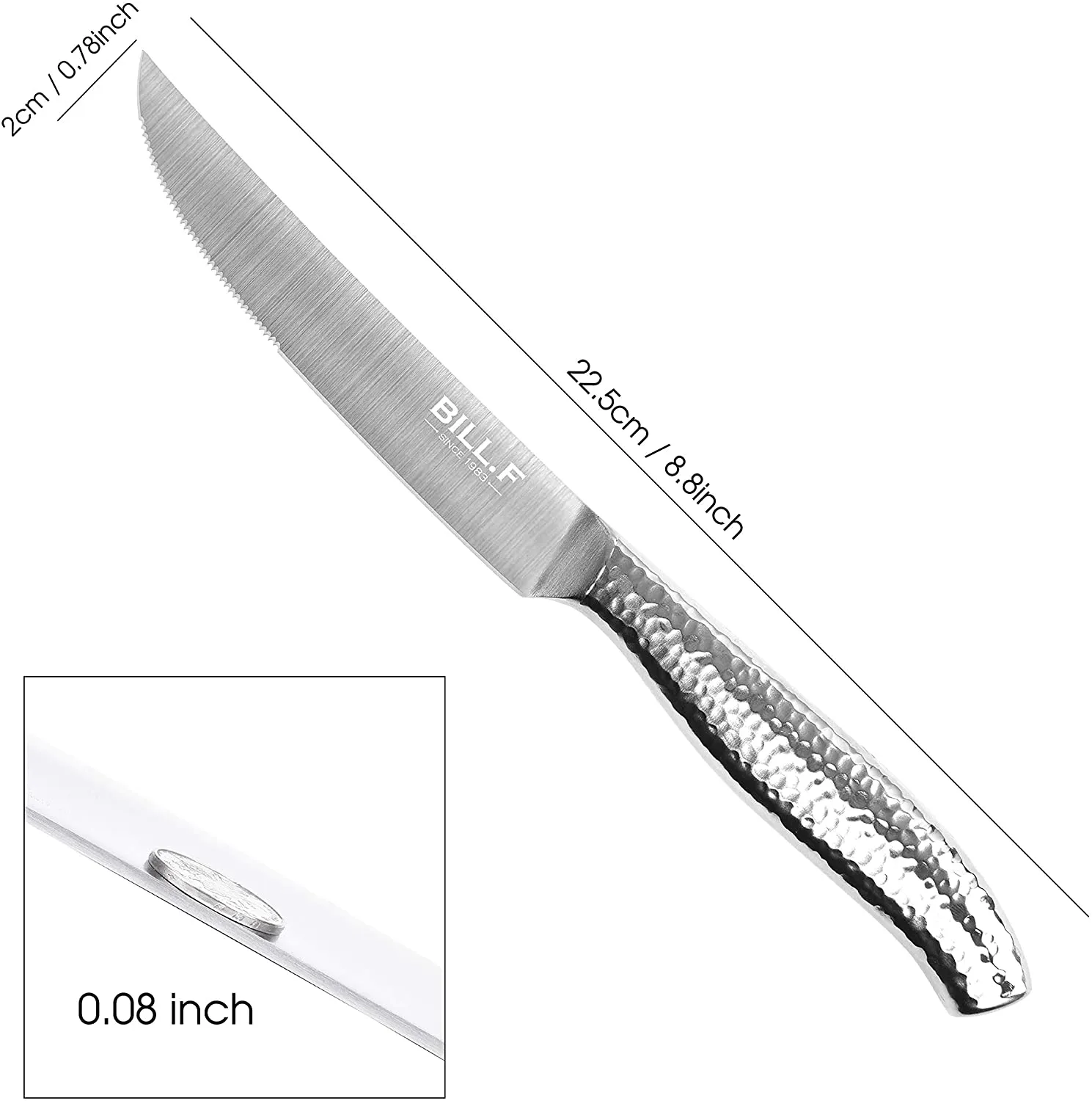 BILL.F Steak Knives, Serrated Steak Knives Set of 4, Premium Stainless Steel Steak Knife Set, Super Sharp Serrated Steak Knife with Gift Box