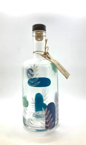 Bird & Brush Art Whiskey Bottle Blue   Purple