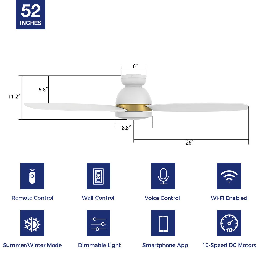 Biscay Ⅱ Outdoor Flush Mount Smart Ceiling Fan with Led light remote 52"