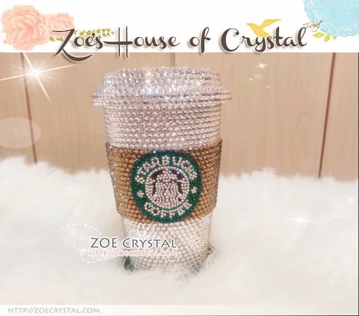 BLING  Bedazzled STARBUCKS Coffee Cup / Mug / Tumbler Glitter Sparky Shinny with Swarovski Crystal Rhinestone Diamond - with Cozy