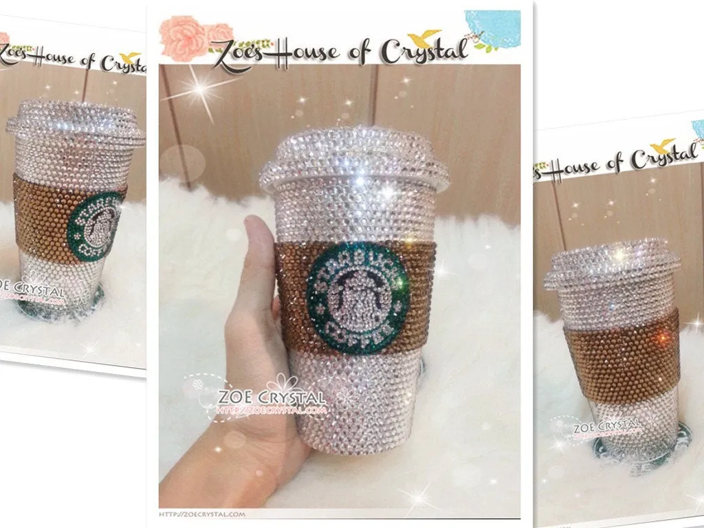 BLING  Bedazzled STARBUCKS Coffee Cup / Mug / Tumbler Glitter Sparky Shinny with Swarovski Crystal Rhinestone Diamond - with Cozy