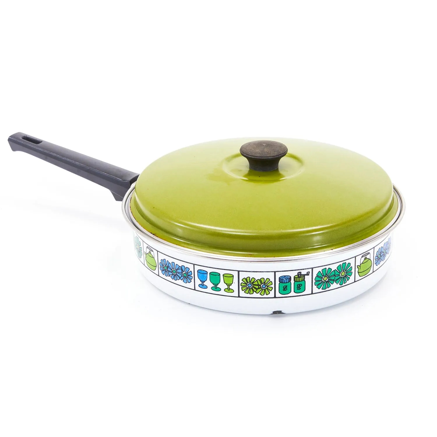 Blue   Green Pattern Enamel Cookware Set - 5 Pots   3 Lids