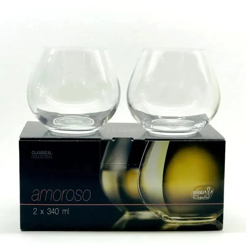 Bohemia Amoroso Stemless Glass Clear Lead Free Crystal Wineware | Set of 2 | 440ml