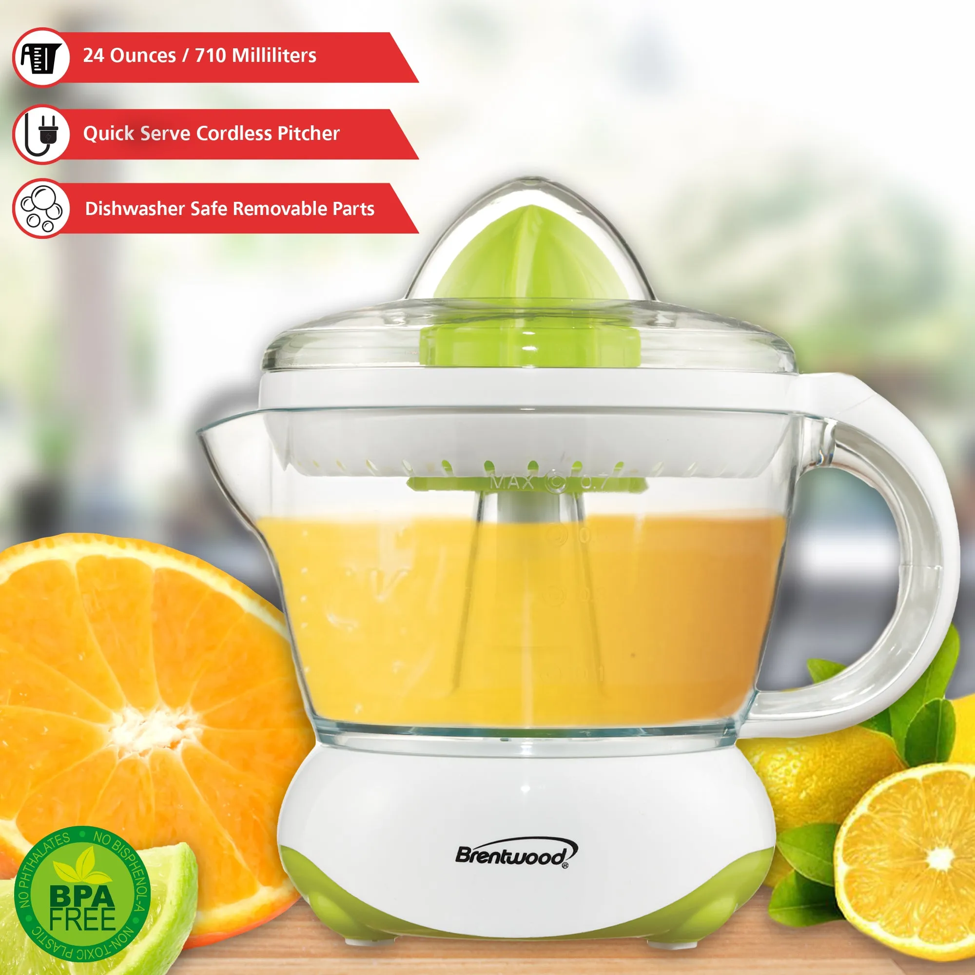 Brentwood J-15 24oz Electric Citrus Juicer, White