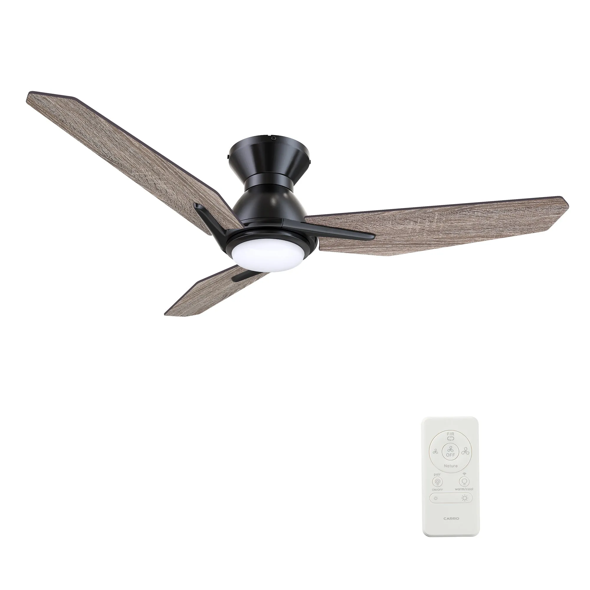 CALEN 48 inch 3-Blade Flush Mount Smart Ceiling Fan with LED Light Kit & Remote Control- Black/Barnwood