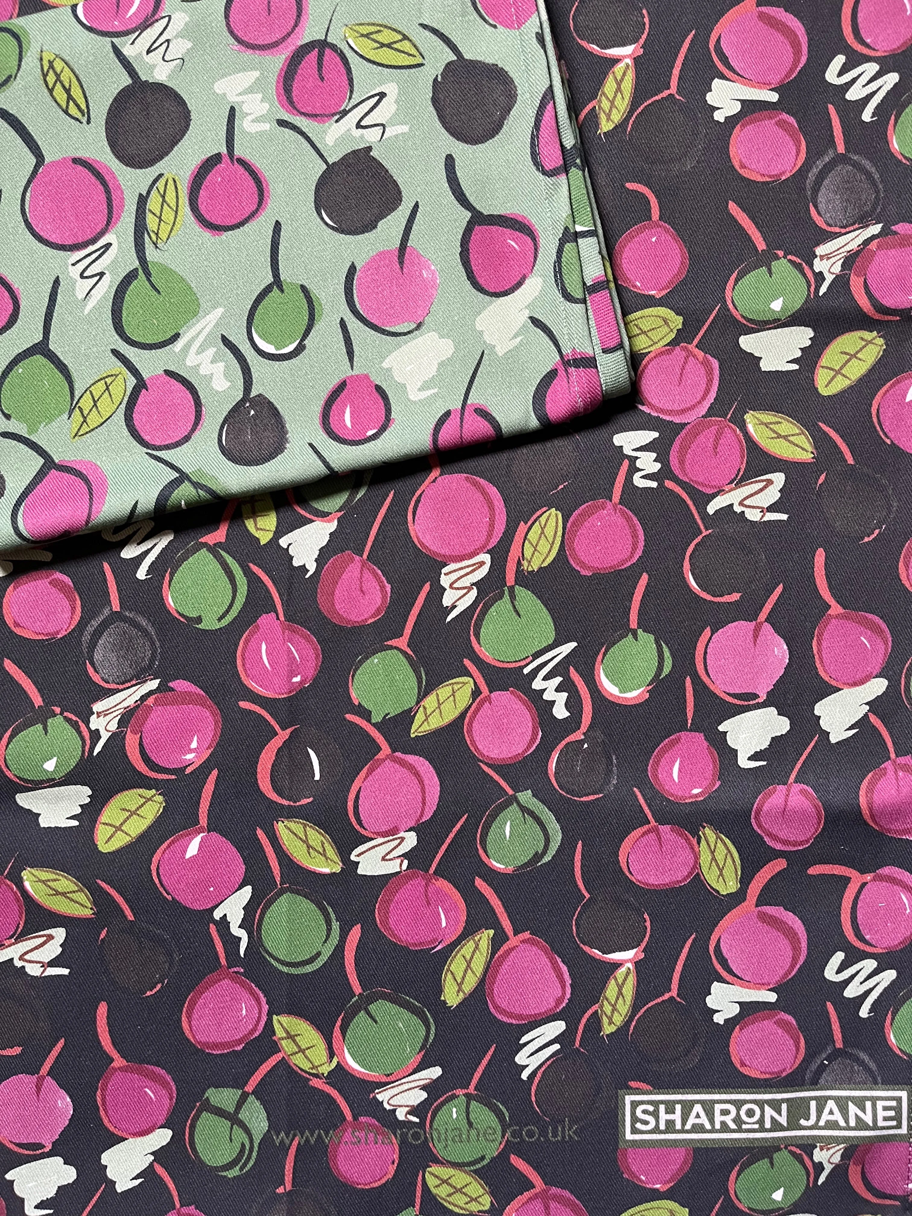 Cherries Tea Towel - Green / Black