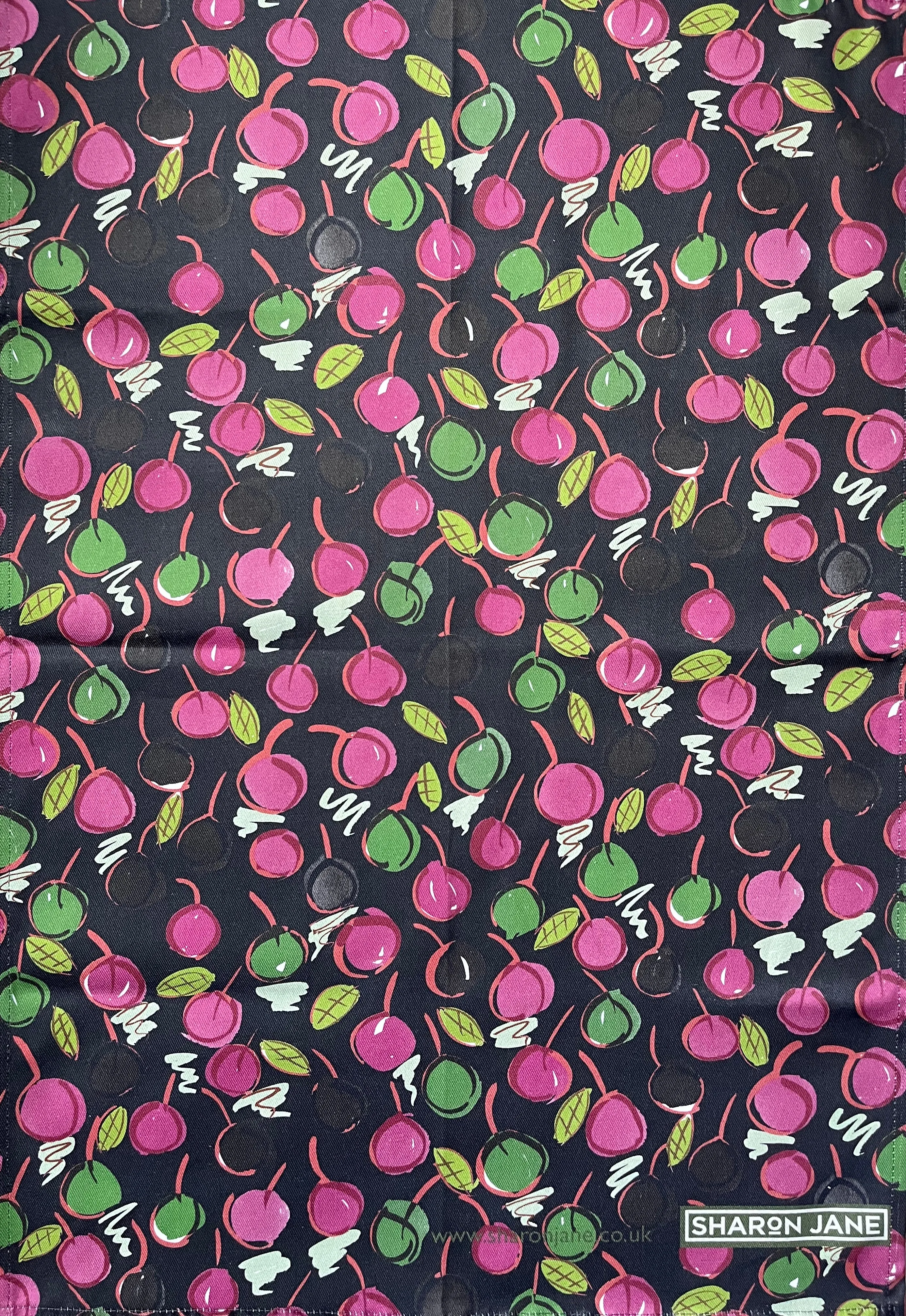 Cherries Tea Towel - Green / Black