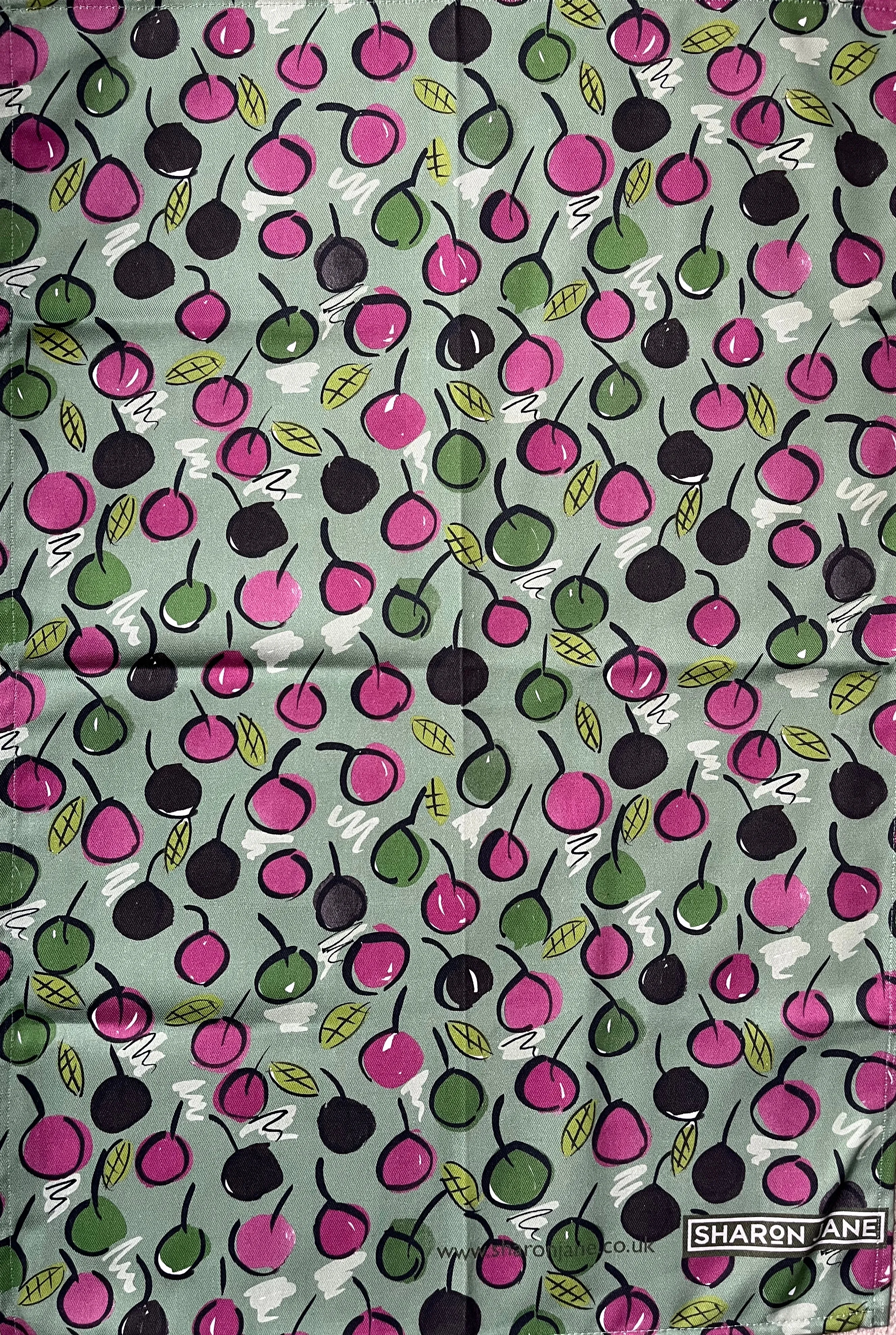 Cherries Tea Towel - Green / Black