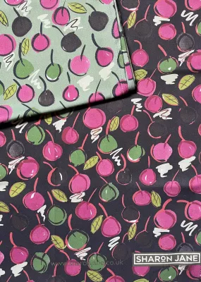 Cherries Tea Towel - Green / Black