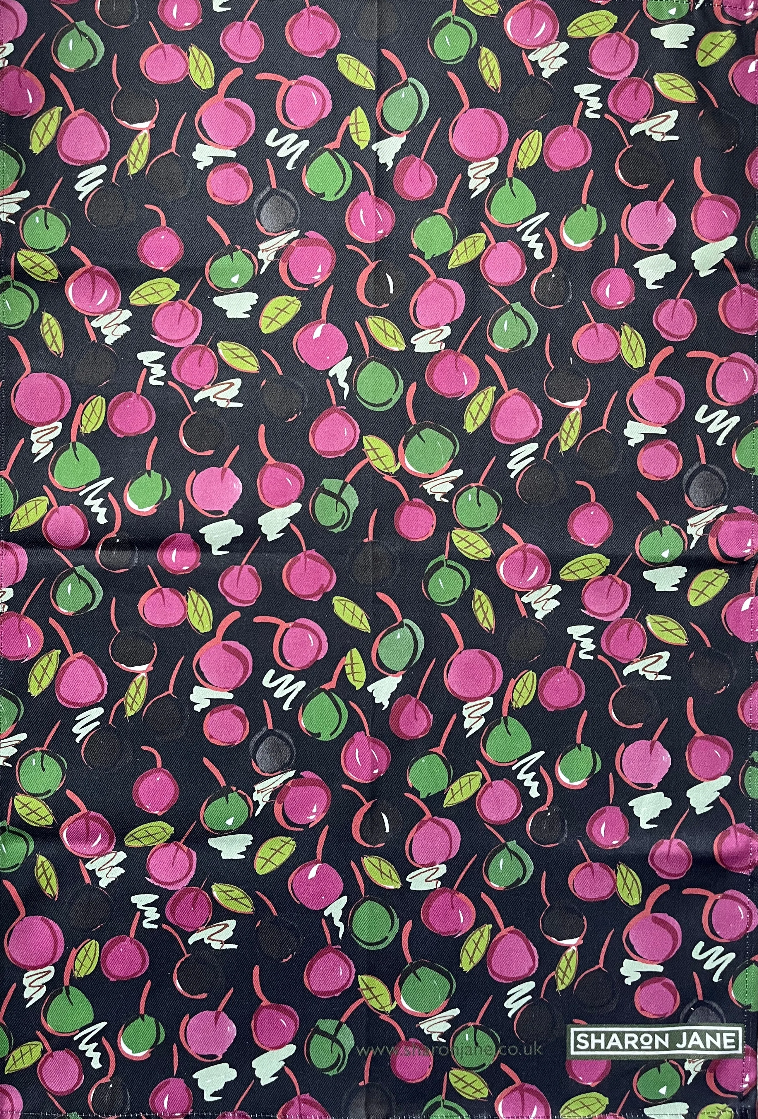 Cherries Tea Towel - Green / Black