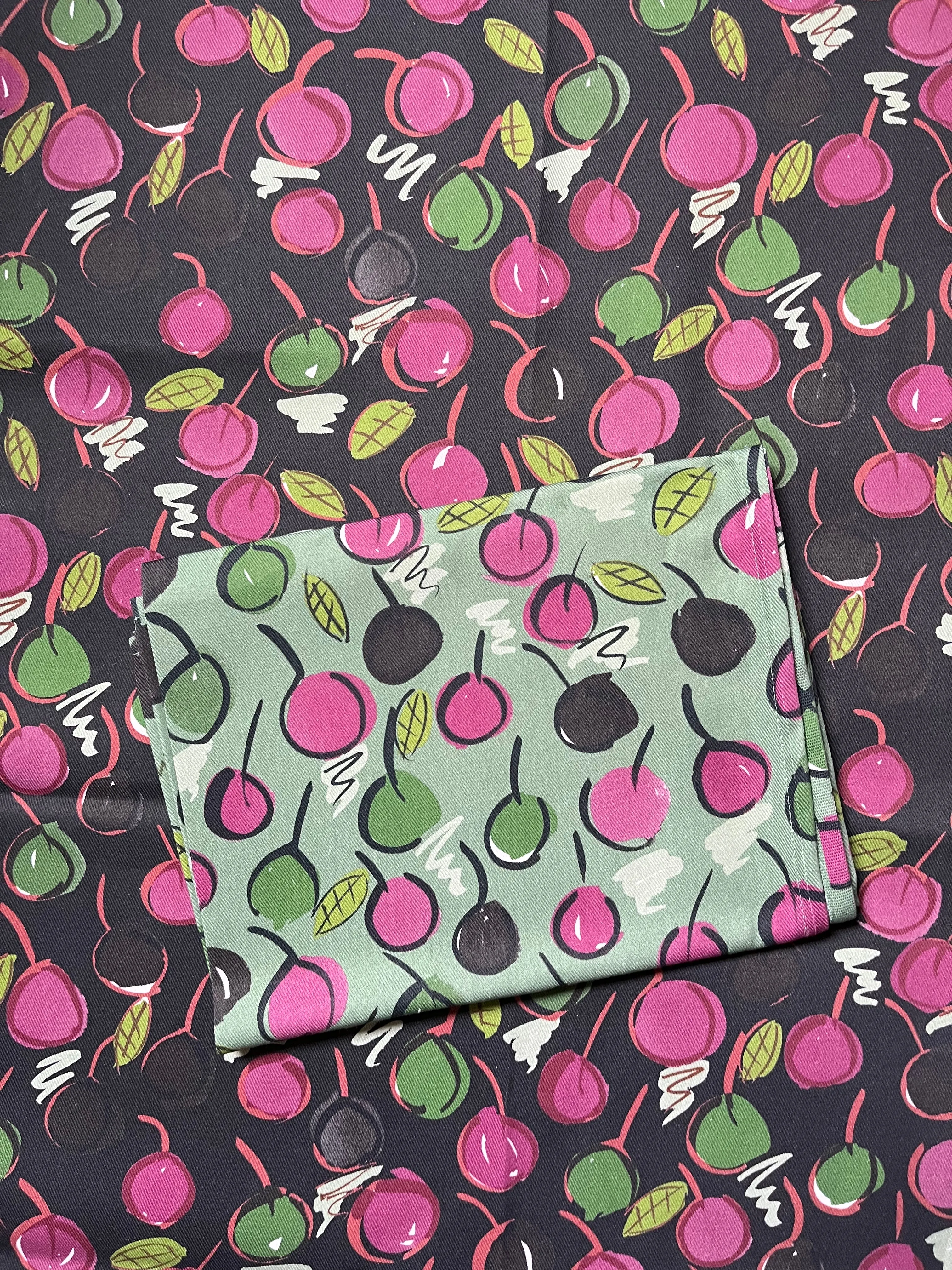 Cherries Tea Towel - Green / Black