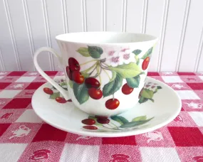 Cherry Breakfast Size Cup And Saucer Roy Kirkham Bone China Red Cherries Large