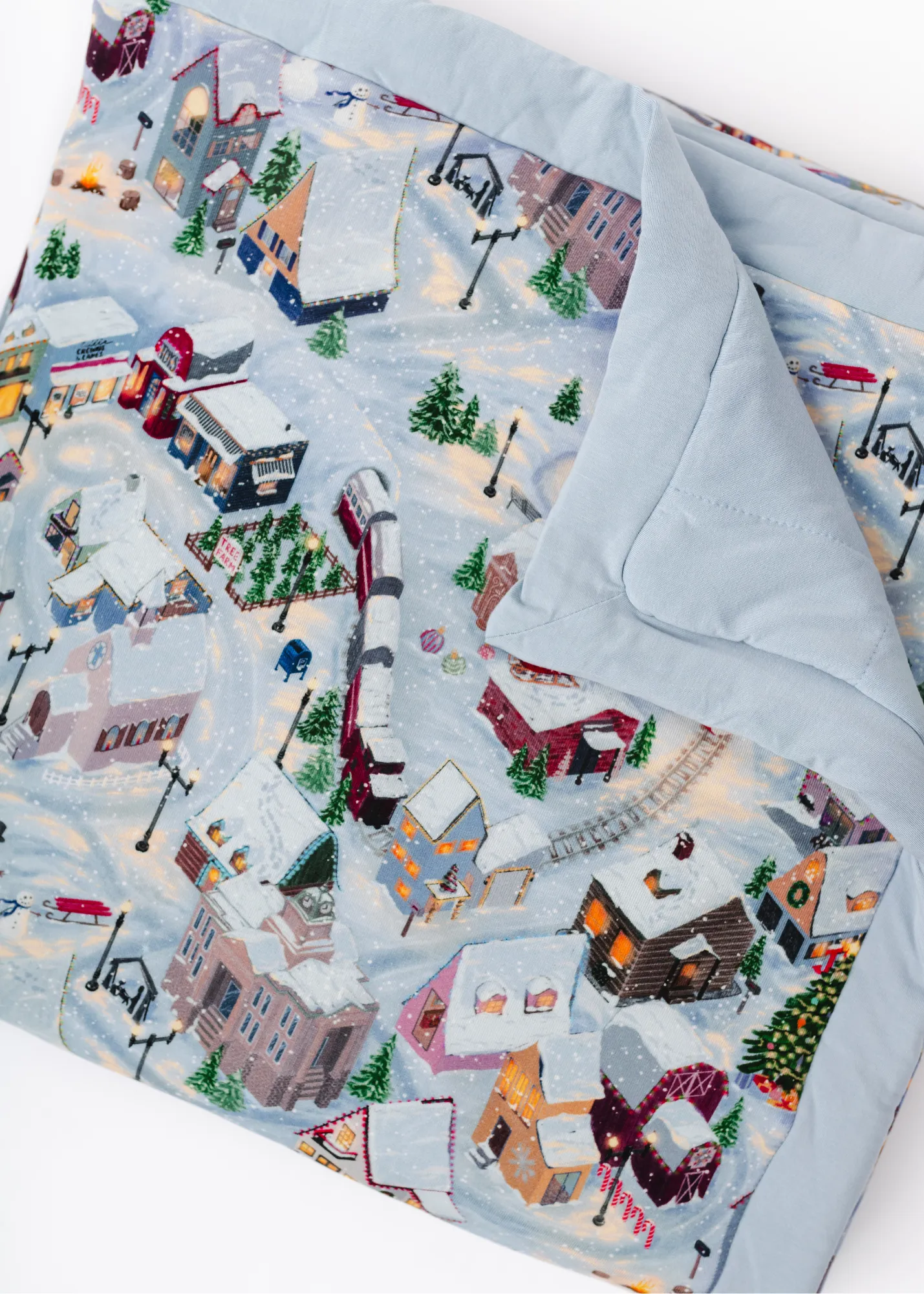 Christmas Village Large Quilted Bamboo Blanket