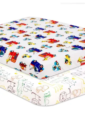 Combo of Baby Crib Sheet - Beep Beep and Jungle Tribe