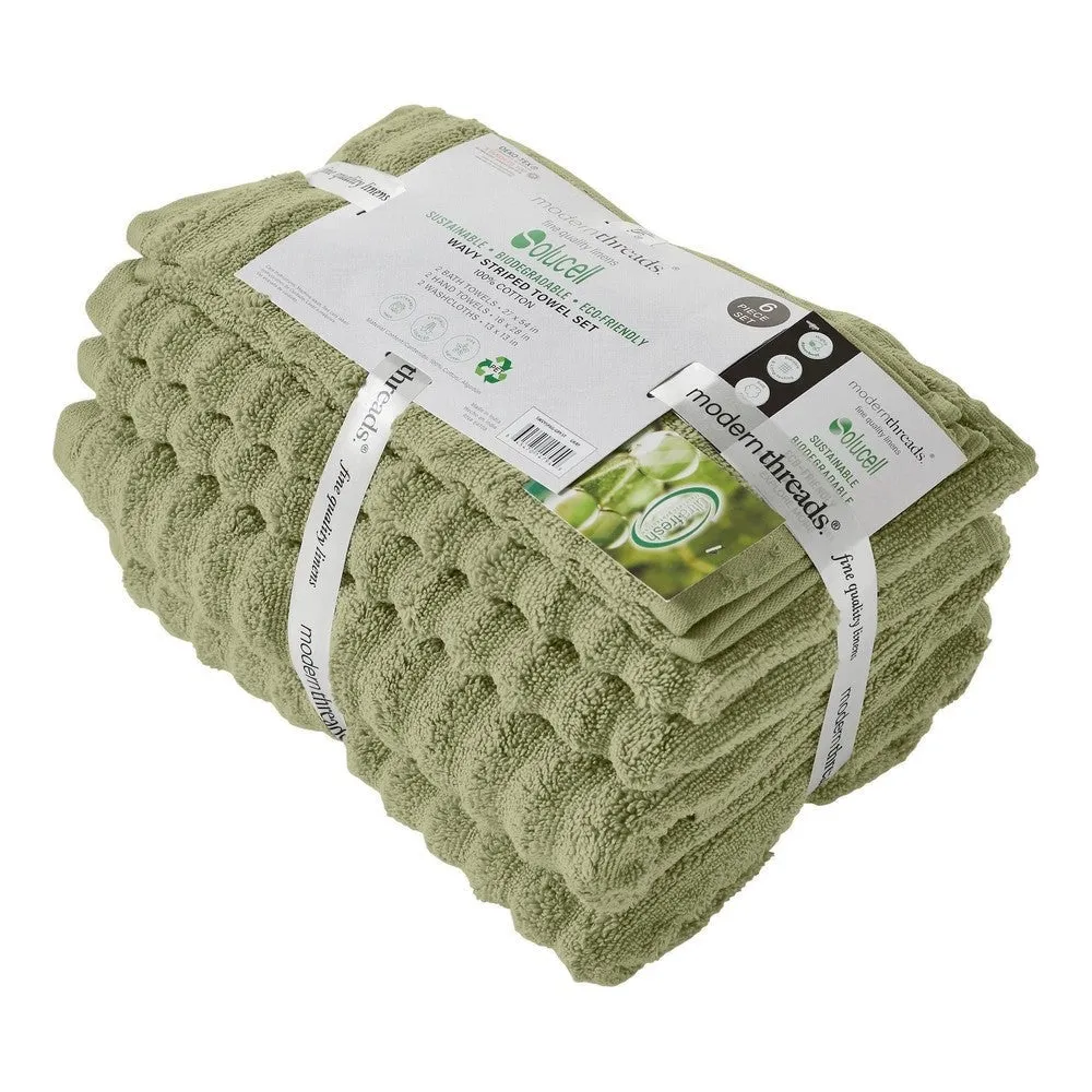 Cora 6 Piece Soft Egyptian Cotton Towel Set, Classic Textured, Mint Green By Casagear Home