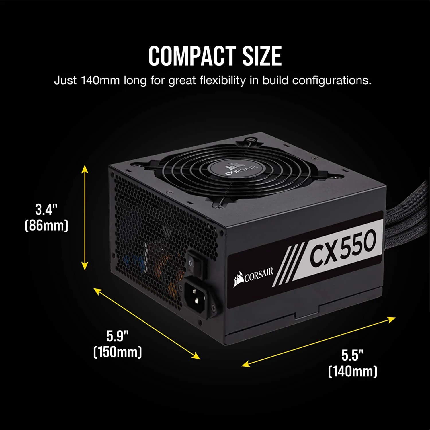 Corsair PSU CX Series 550 Watt 80 Plus Bronze Certified Non-Modular Power Supply (CP-9020121-NA) PSU