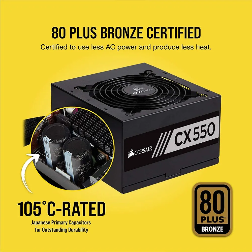 Corsair PSU CX Series 550 Watt 80 Plus Bronze Certified Non-Modular Power Supply (CP-9020121-NA) PSU