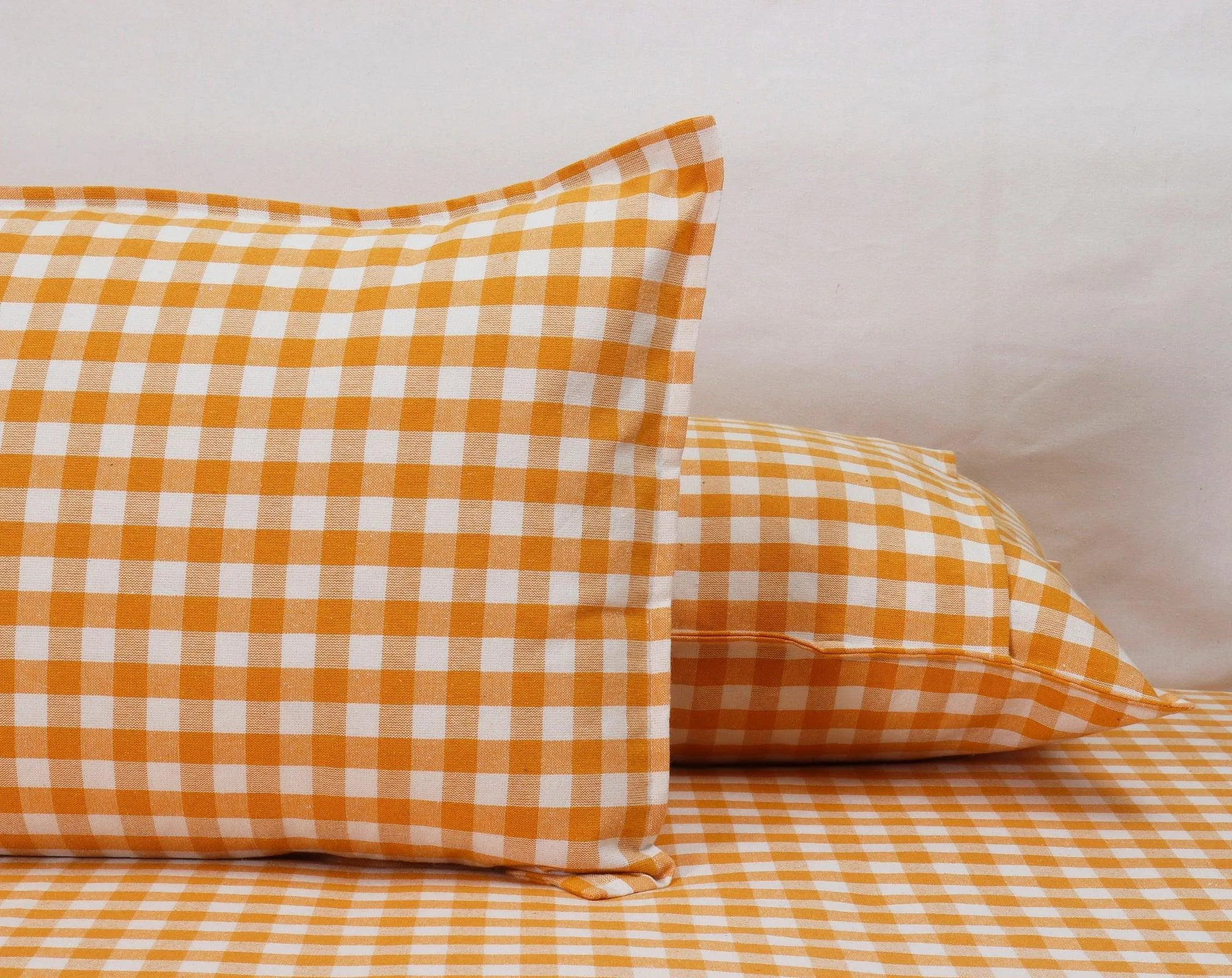 Cotton Checkered Bedsheet with Pillow Covers (Yellow) - available sizes, Single, Double/Queen, King and Super King