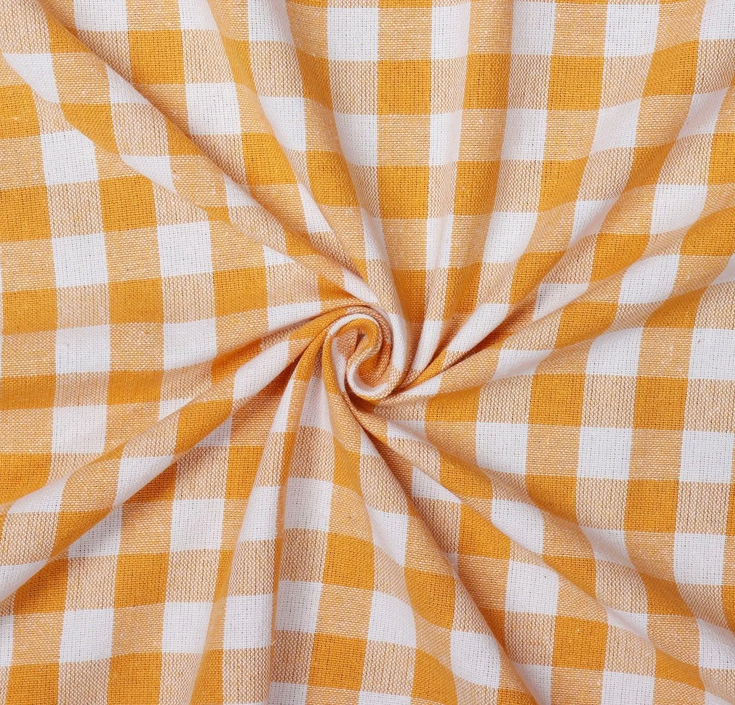 Cotton Checkered Bedsheet with Pillow Covers (Yellow) - available sizes, Single, Double/Queen, King and Super King