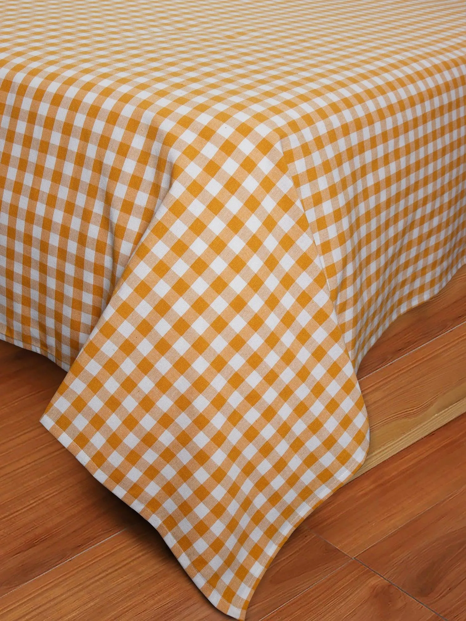 Cotton Checkered Bedsheet with Pillow Covers (Yellow) - available sizes, Single, Double/Queen, King and Super King