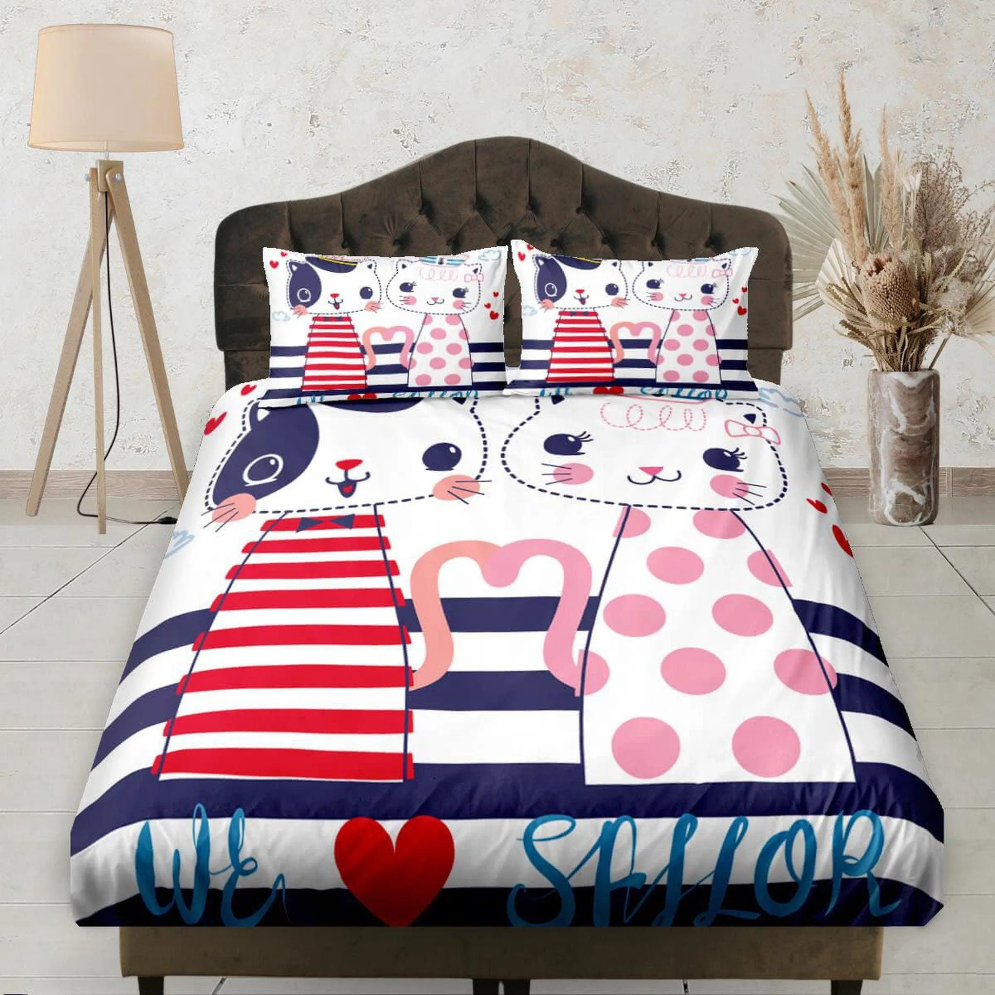 Cute Couple Cat Colorful Fitted Sheet Deep Pocket, Aesthetic Bedding Set Full, Elastic Bedsheet, Dorm Bedding, Crib Sheet, Cat Lover Gift