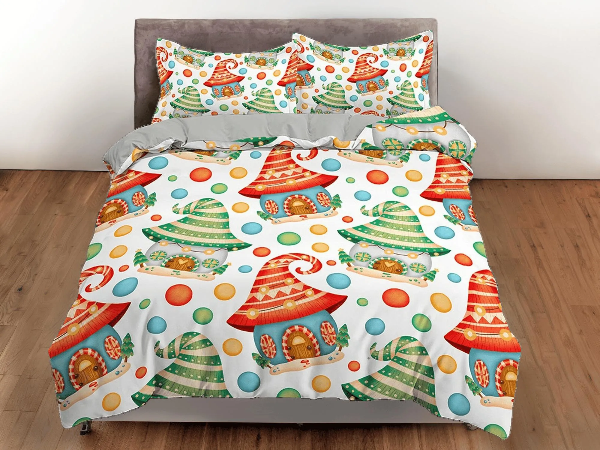 Cute dwarf house colorful duvet cover set, christmas full size bedding & pillowcase, college bedding, crib toddler bedding, holiday gift