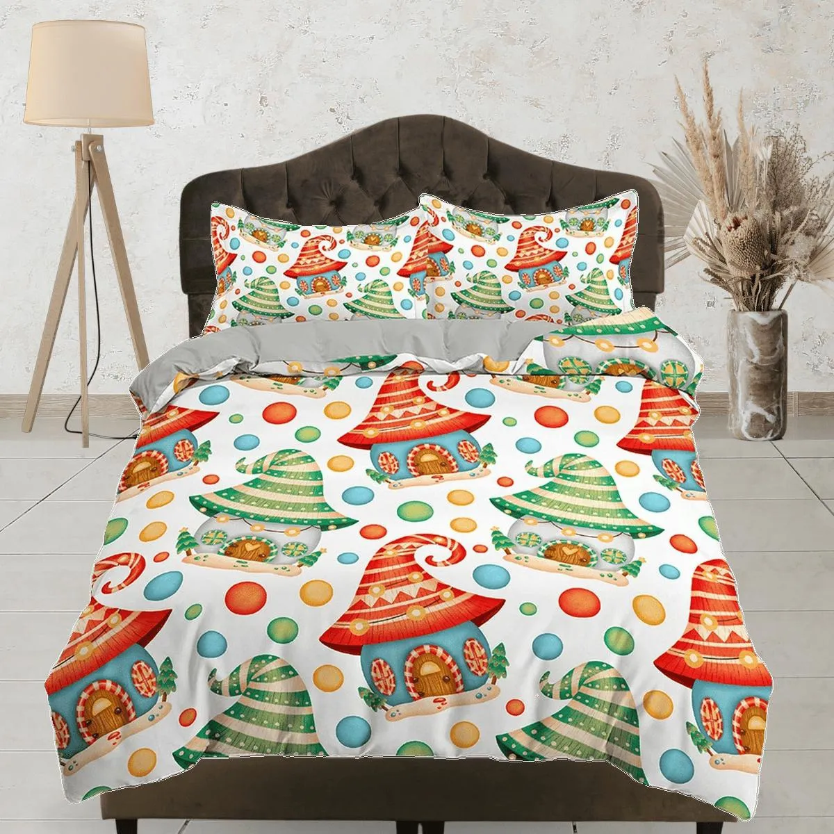 Cute dwarf house colorful duvet cover set, christmas full size bedding & pillowcase, college bedding, crib toddler bedding, holiday gift