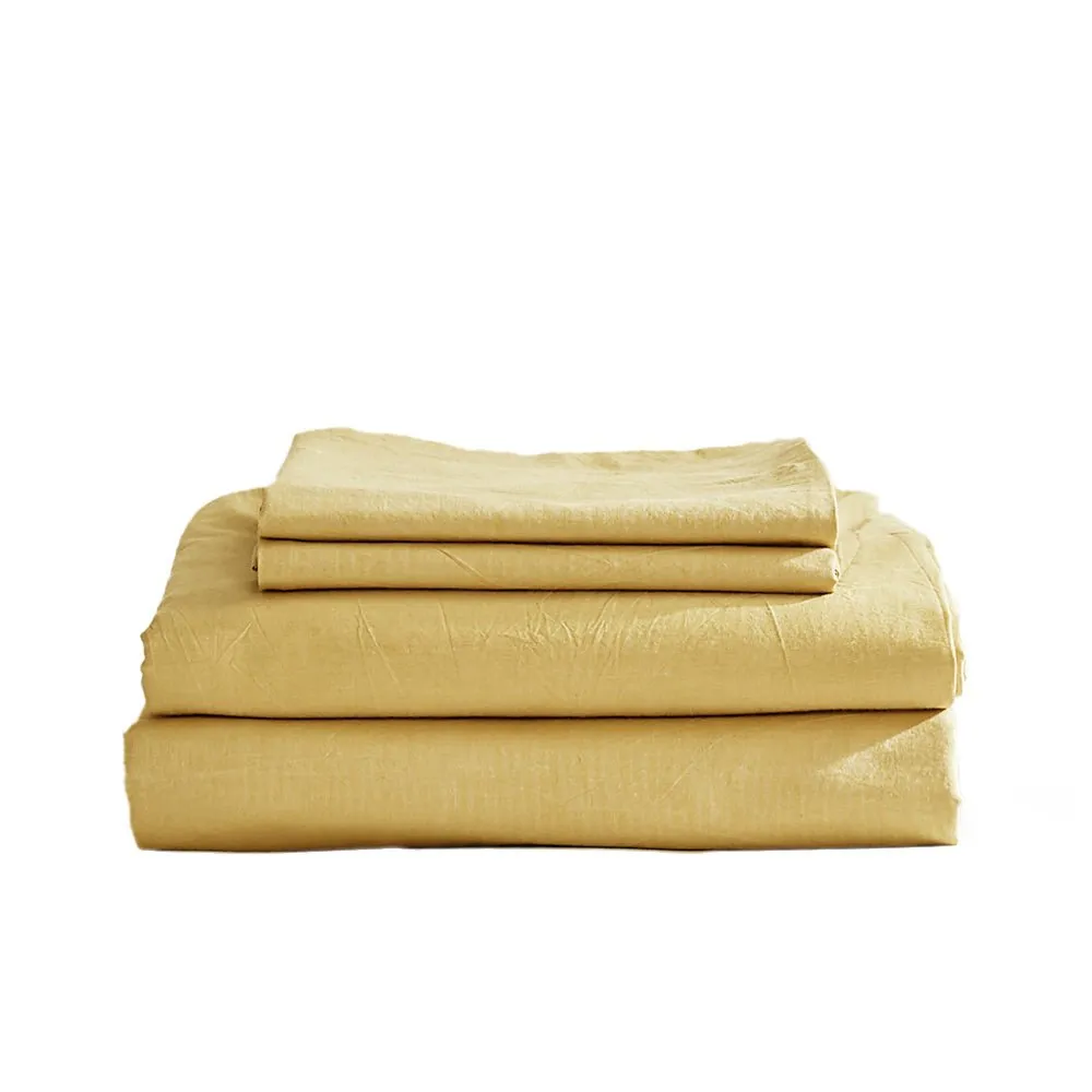 Deluxe Sheet Set Bed Sheets Set Double Flat Cover Pillow Case Yellow Essential