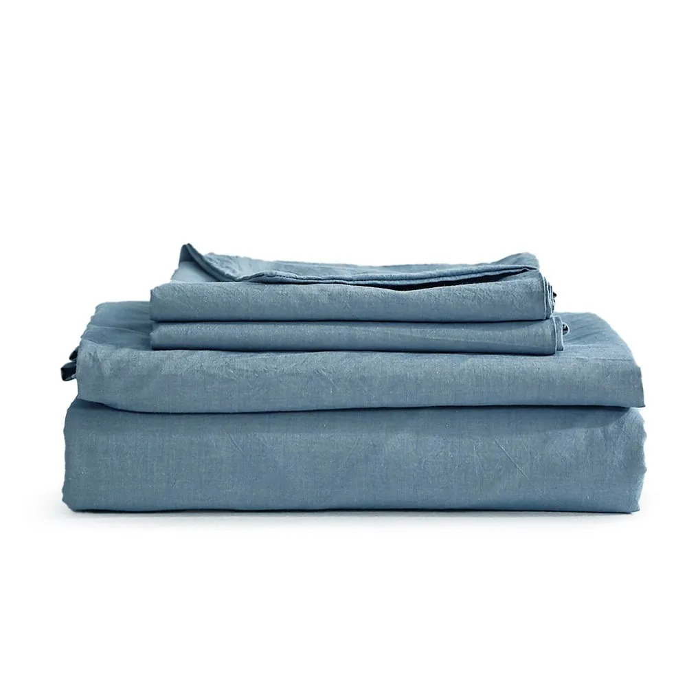 Deluxe Sheet Set Bed Sheets Set Single Flat Cover Pillow Case Blue Essential