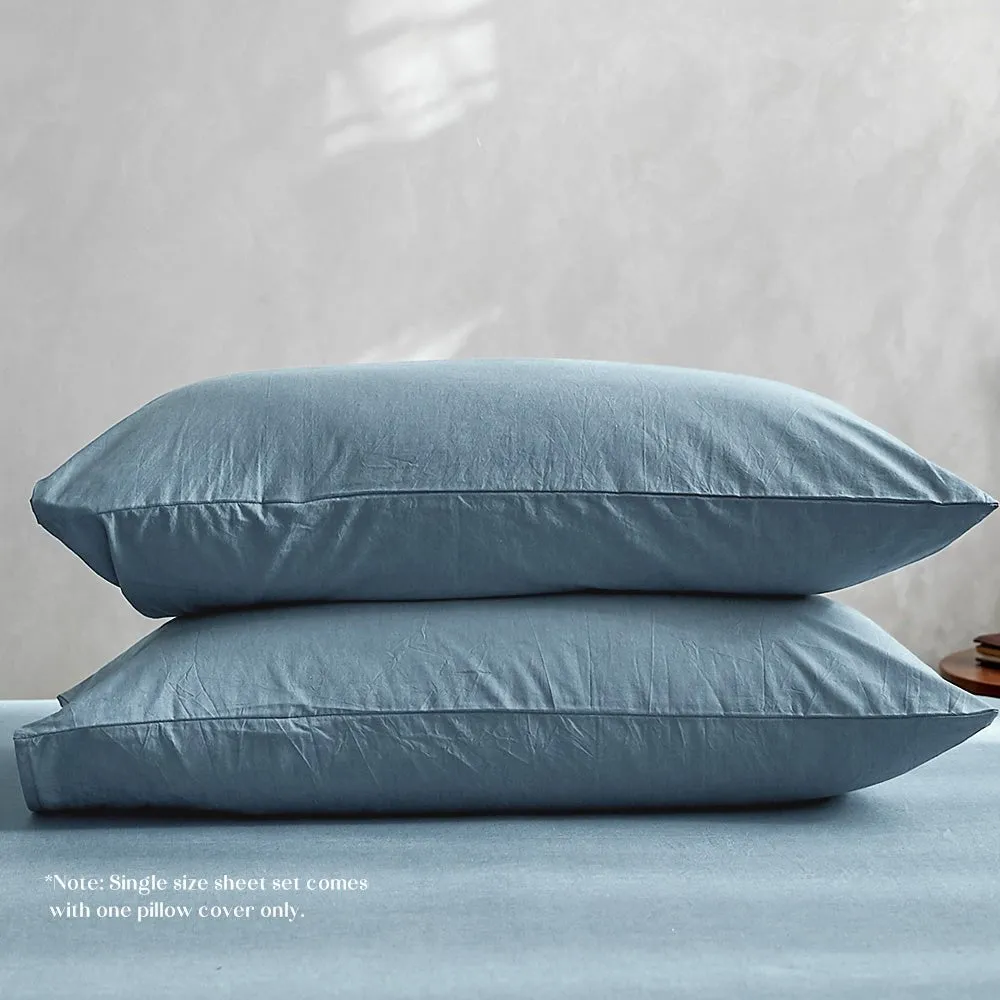 Deluxe Sheet Set Bed Sheets Set Single Flat Cover Pillow Case Blue Essential