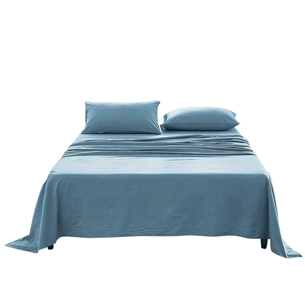 Deluxe Sheet Set Bed Sheets Set Single Flat Cover Pillow Case Blue Essential