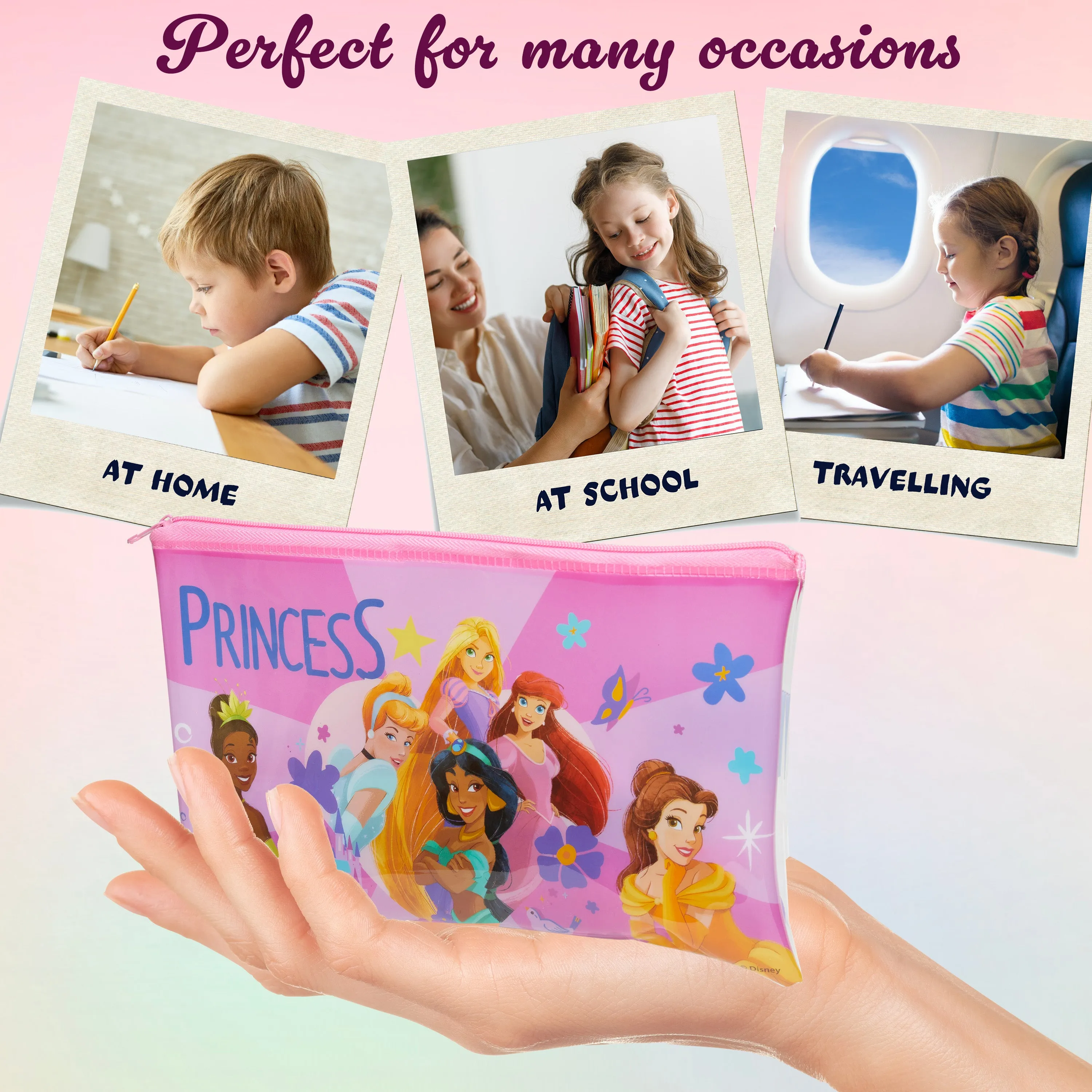 Disney Princess Kids Pencil Case with Cute Stationery Included