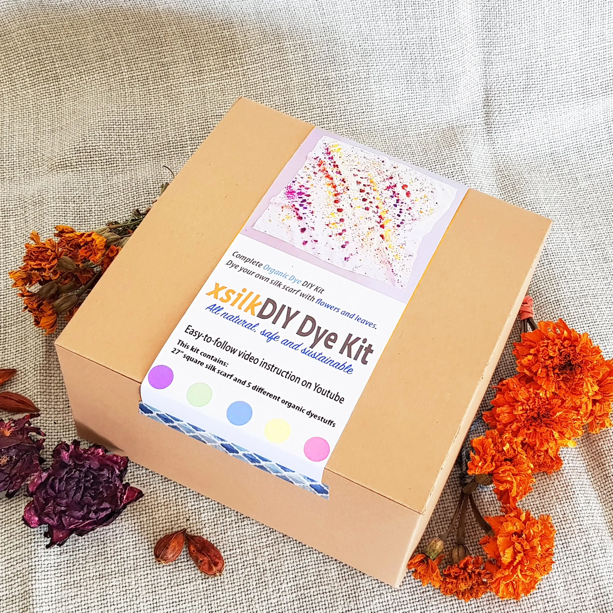 DIY Natural Dye Kit.  Silk Scarf Dye Kit with organic dyes  Great gift idea for DIYers