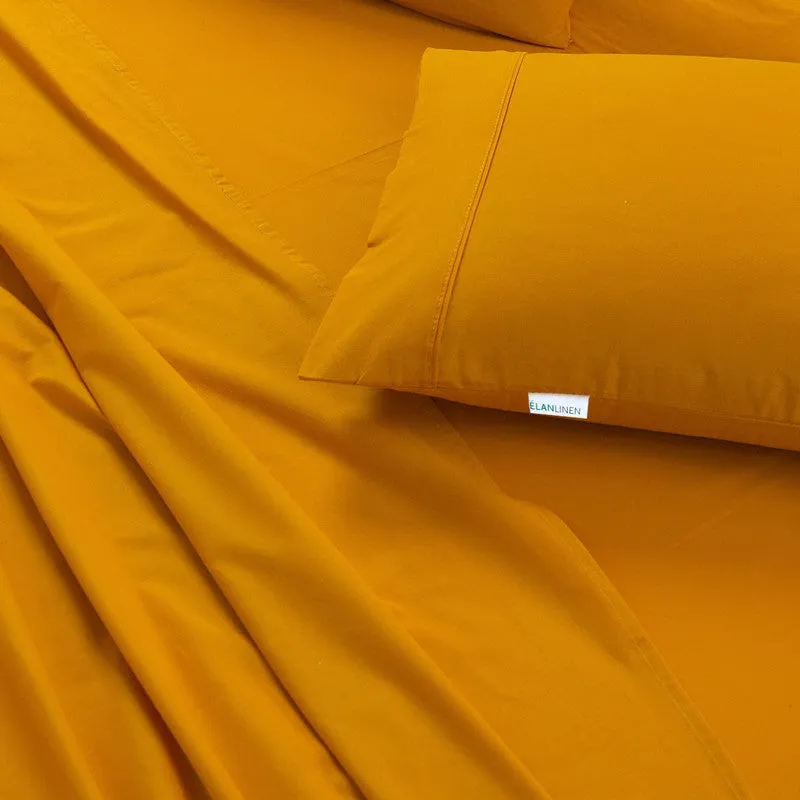 Elan Linen 100% Egyptian Cotton Vintage Washed 500TC Mustard King Single Bed Sheets Set