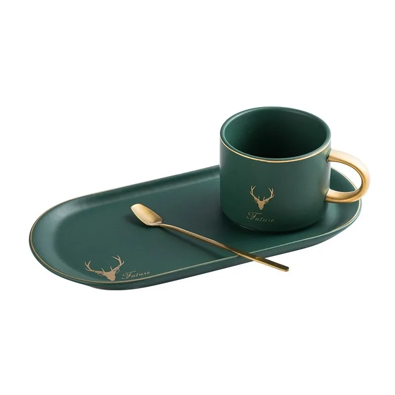 European Luxurious Gold Rim Ceramics Coffee Cups And Saucers Spoon Sets