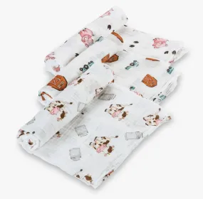 Farm Scene Set of Muslin Swaddle Blankets by LollyBanks- Pig, Cow, Tractor