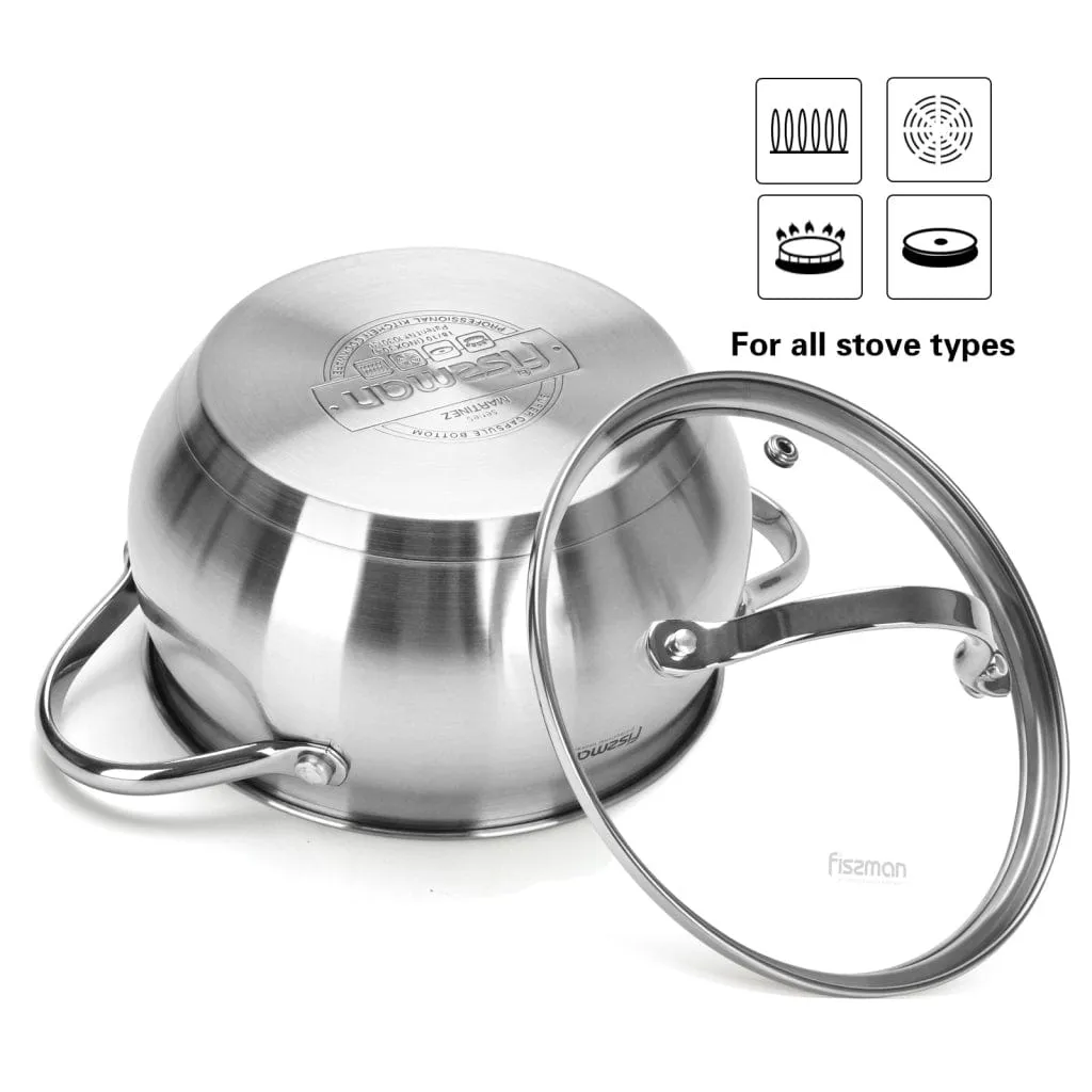 Fissman Stockpot with Glass Lid Martinez Series Satinless Steel Silver 24x13cm/5.9LTR