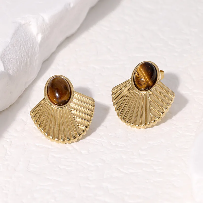 French Vintage Fan-Shape Geometric Stainless Steel Electroplating Stud Earrings