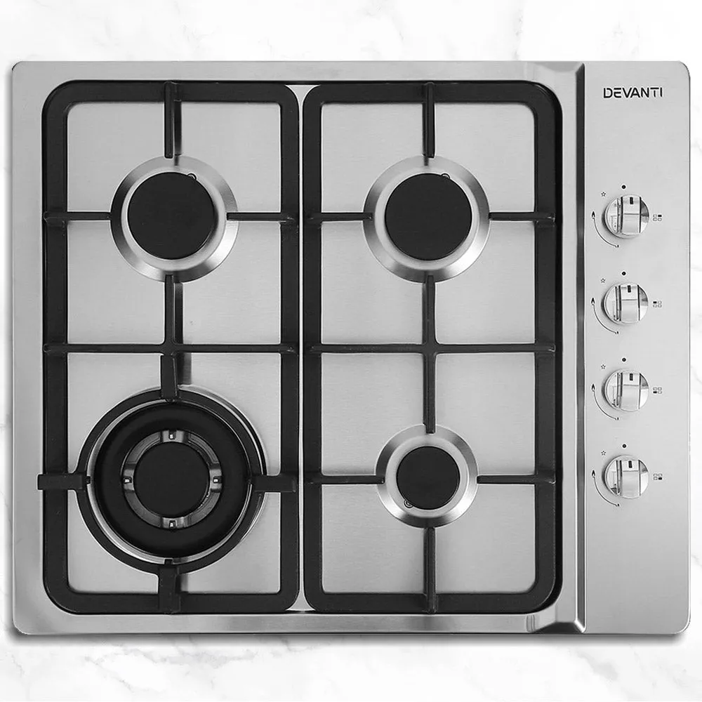 Gas Cooktop 60cm Kitchen Stove 4 Burner Cook Top NG LPG Stainless Steel Silver