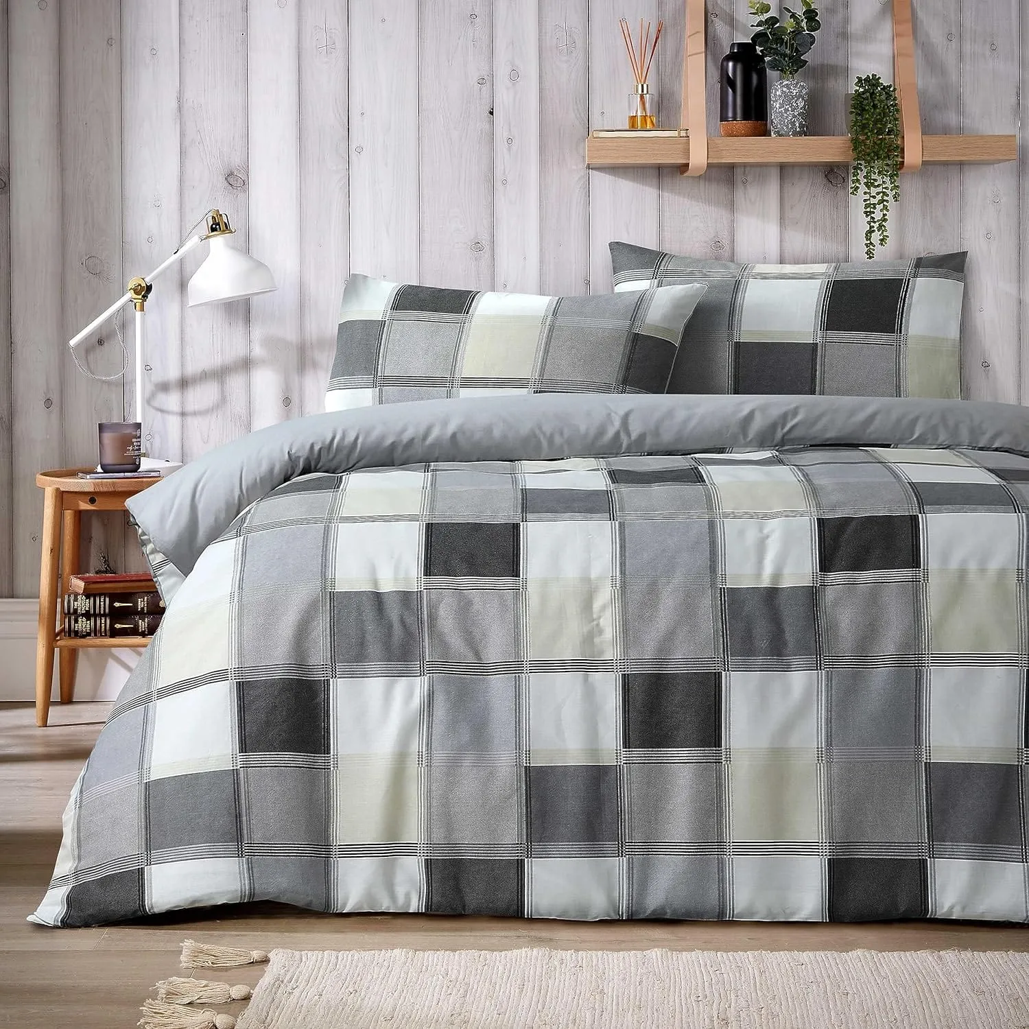 Glencoe Reversible Check Duvet Cover Set with Pillowcases Classic Polycotton Bedding Available in Single Double King Sizes by OLIVIA ROCCO