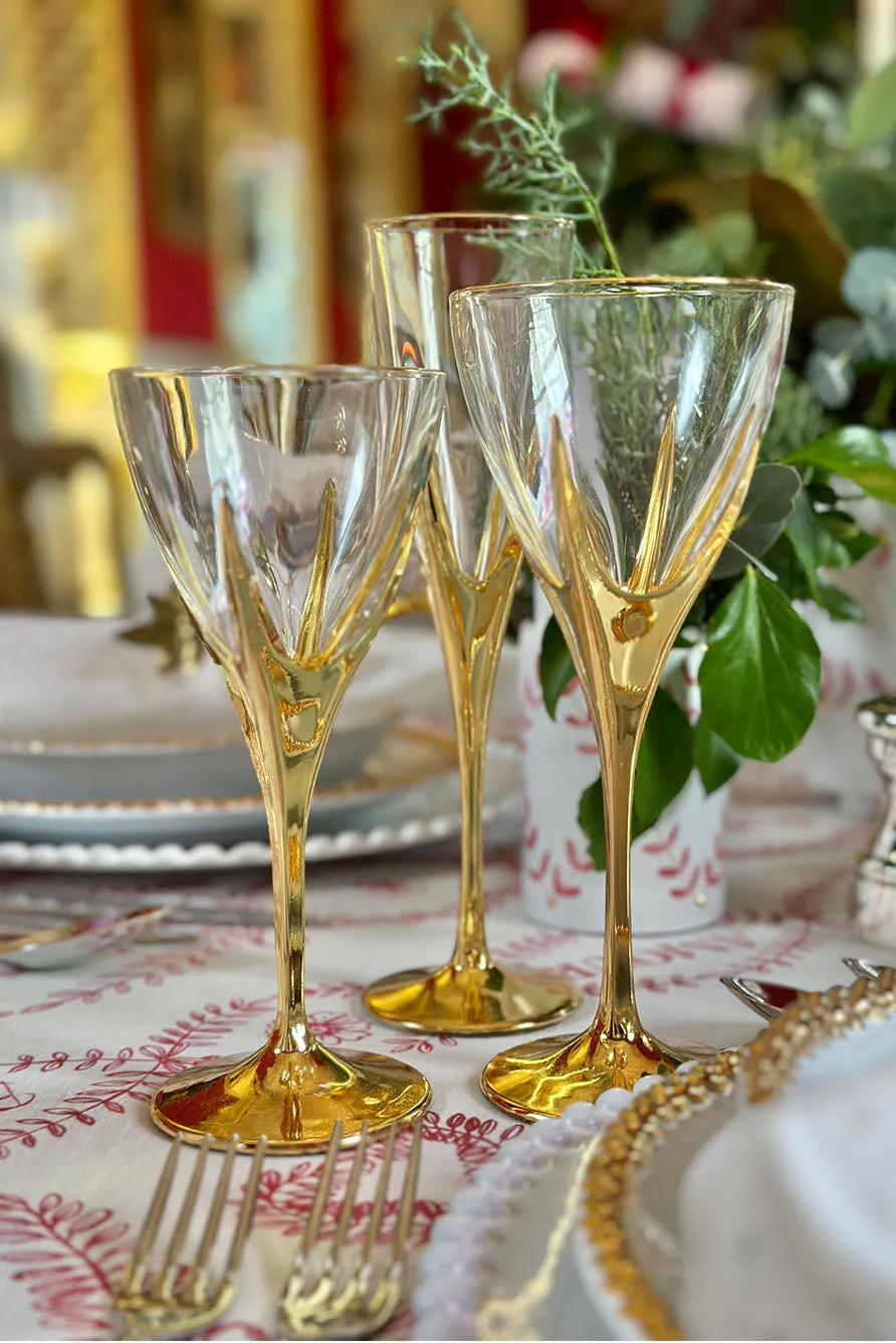 Gold Art Deco Hand Decorated Red Wine Glass