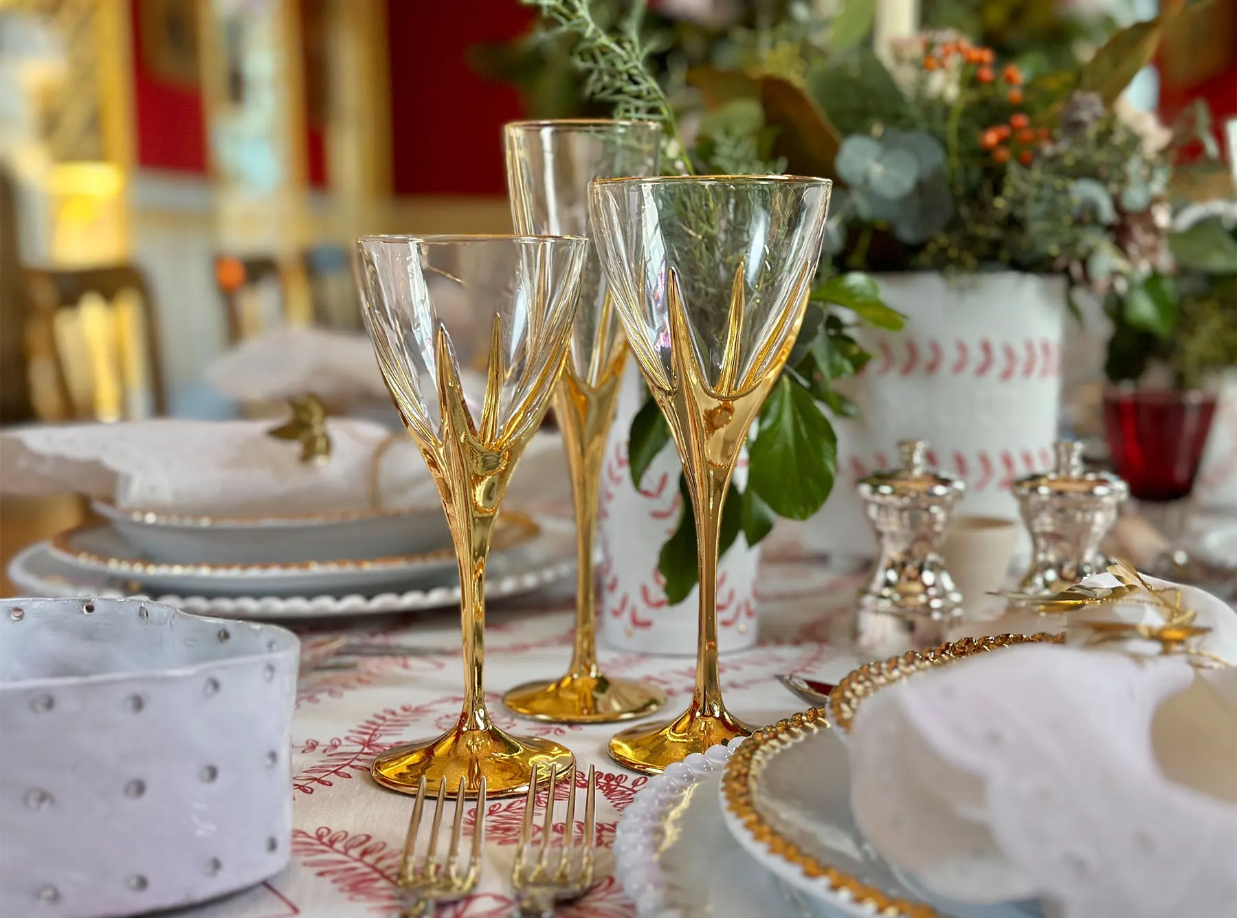 Gold Art Deco Hand Decorated White Wine Glass