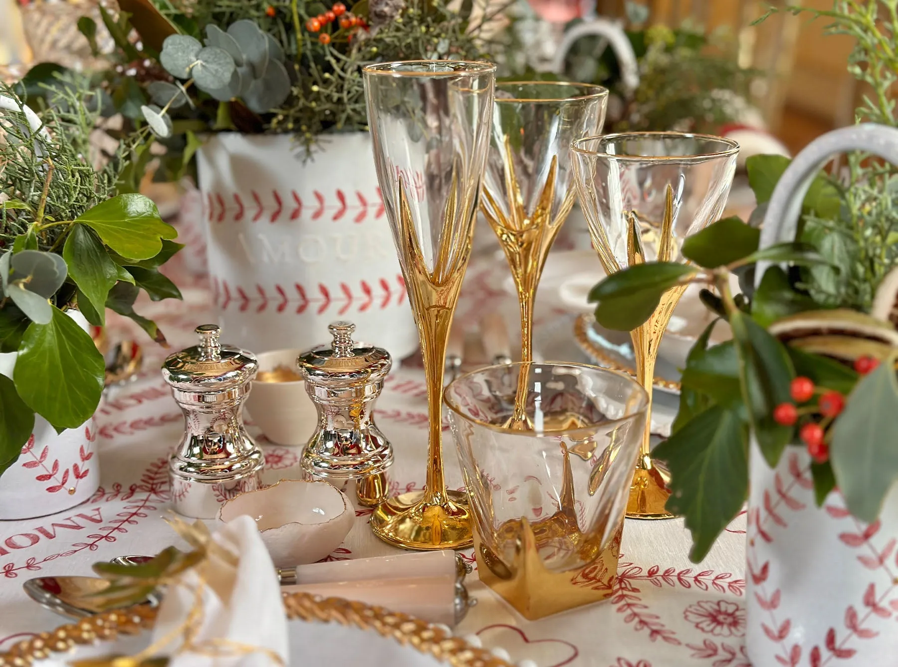 Gold Art Deco Hand Decorated White Wine Glass