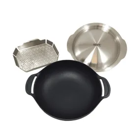 Gourmet BBQ System Cast Iron Wok and Steamer Set for Weber BBQs